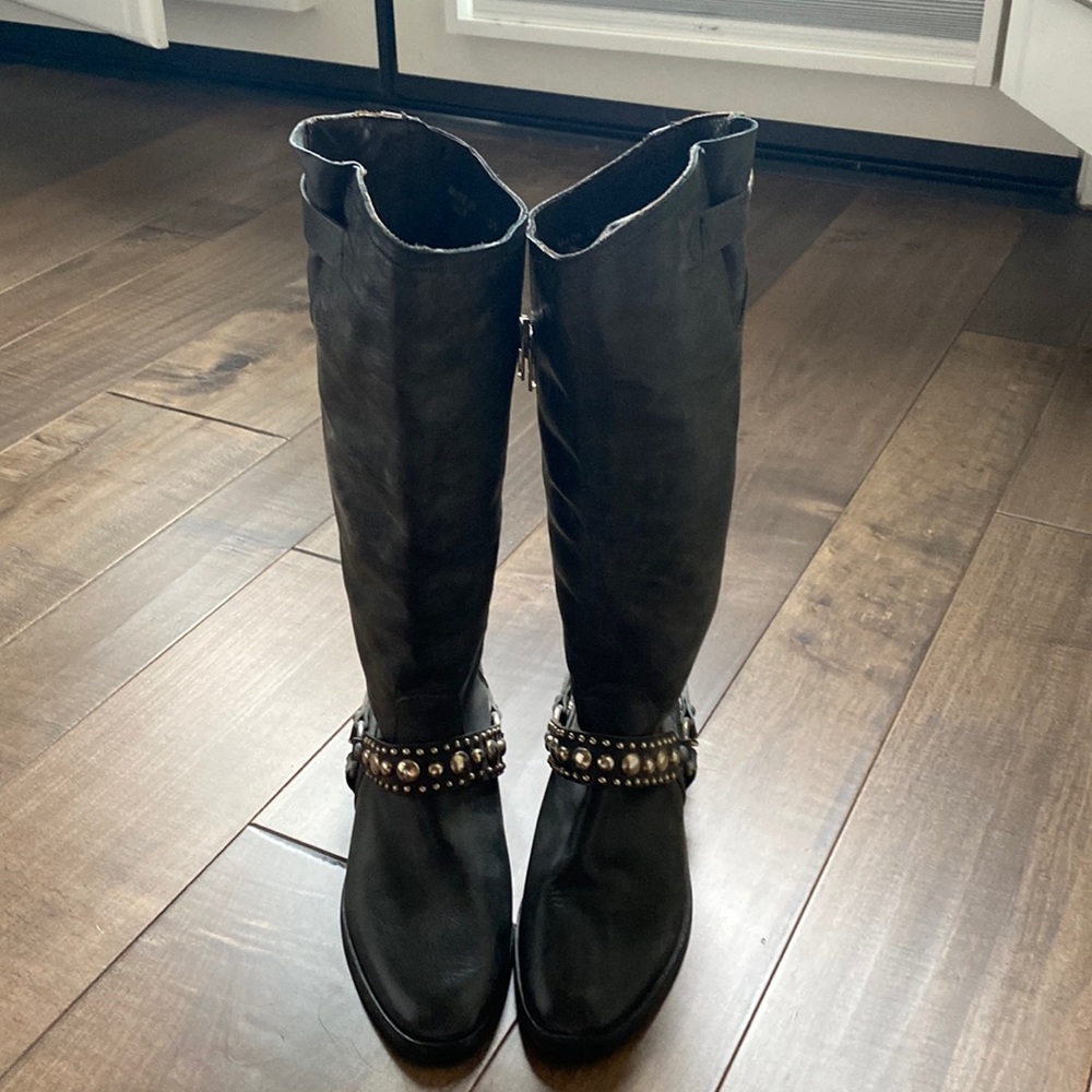 Distressed Gray Italian Leather Boots. Never worn.